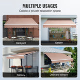 Manual Retractable Awning, 13 x 8 ft Outdoor Patio Awning Retractable Sun Shade, Water-Resistant Polyester Patio Door Window Awning Sunshade Shelter with Crank Handle for Backyard, Balcony